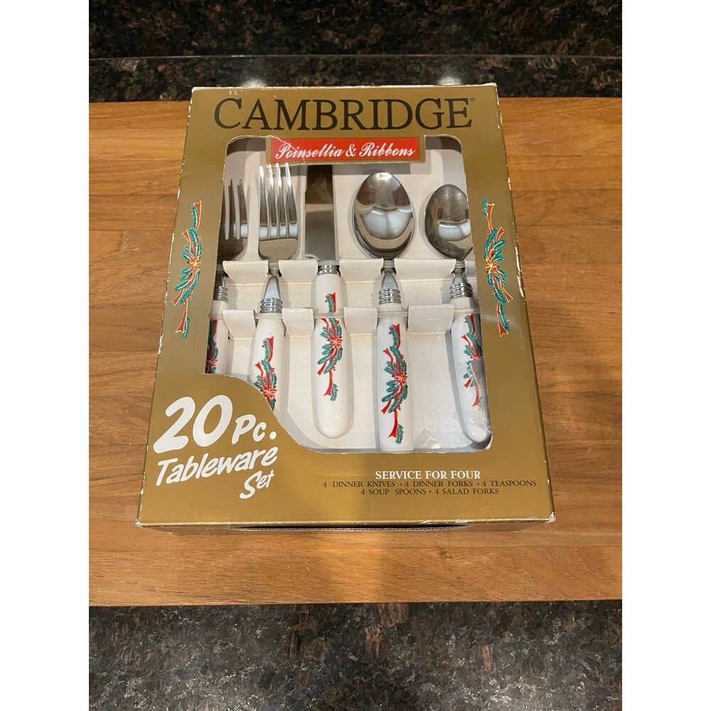 New Cambridge “Poinsettia & Ribbons” 20‑Pc Flatware Set